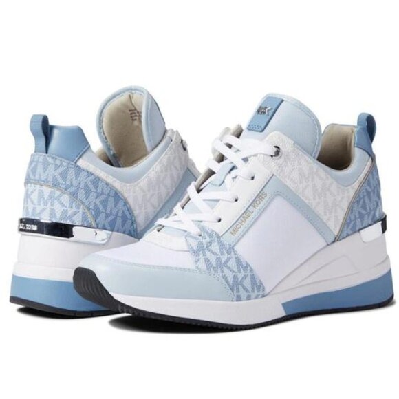 Michael Kors Georgie Trainer Soft Sky Blue White Silver Multi Sneakers - Picture 1 of 7